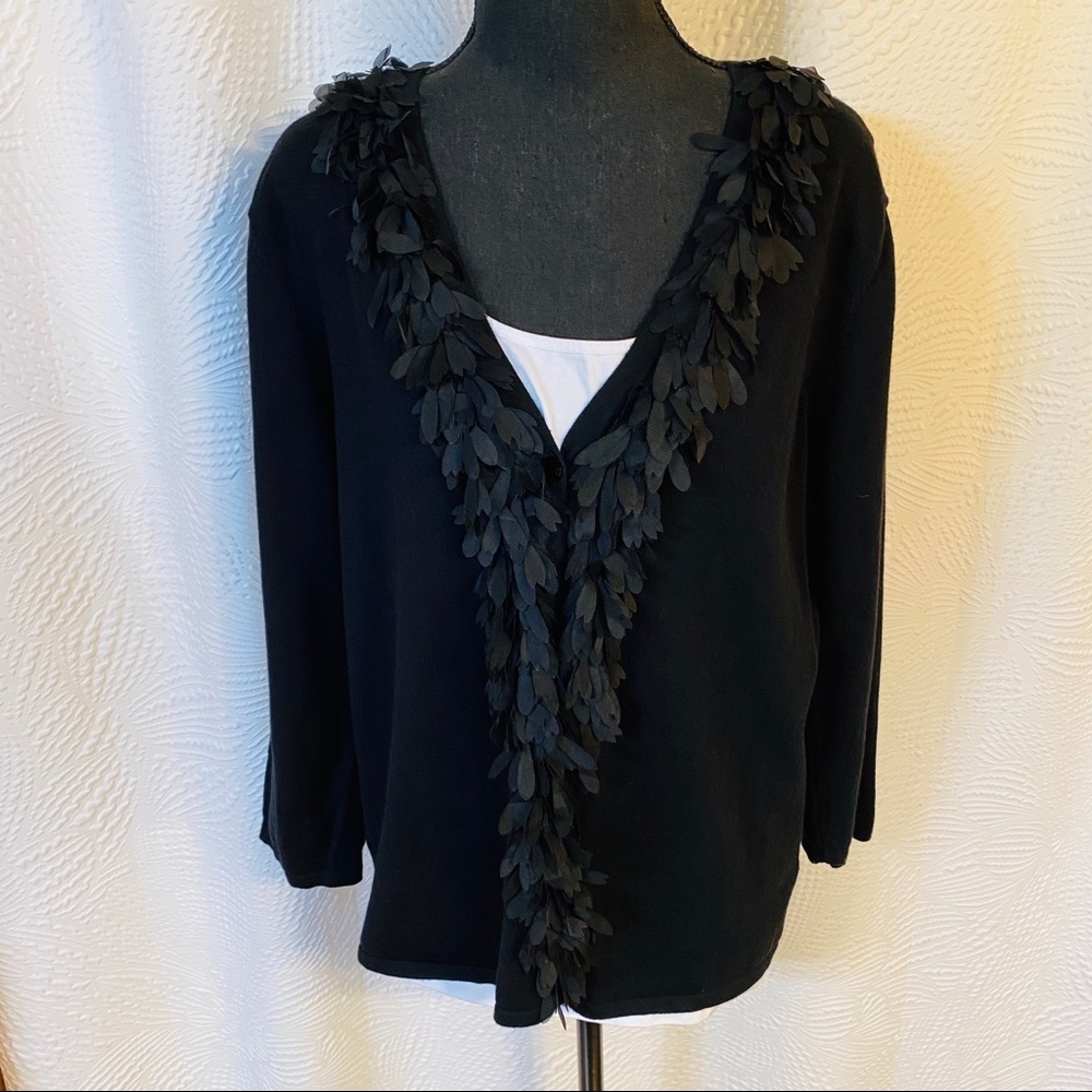One Button Black Cardigan with Decorative Front